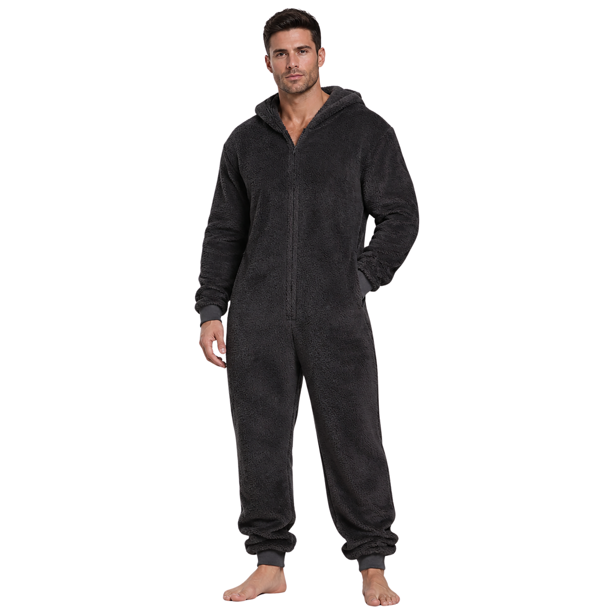 Men's Sherpa Fleece Onesie Charcoal