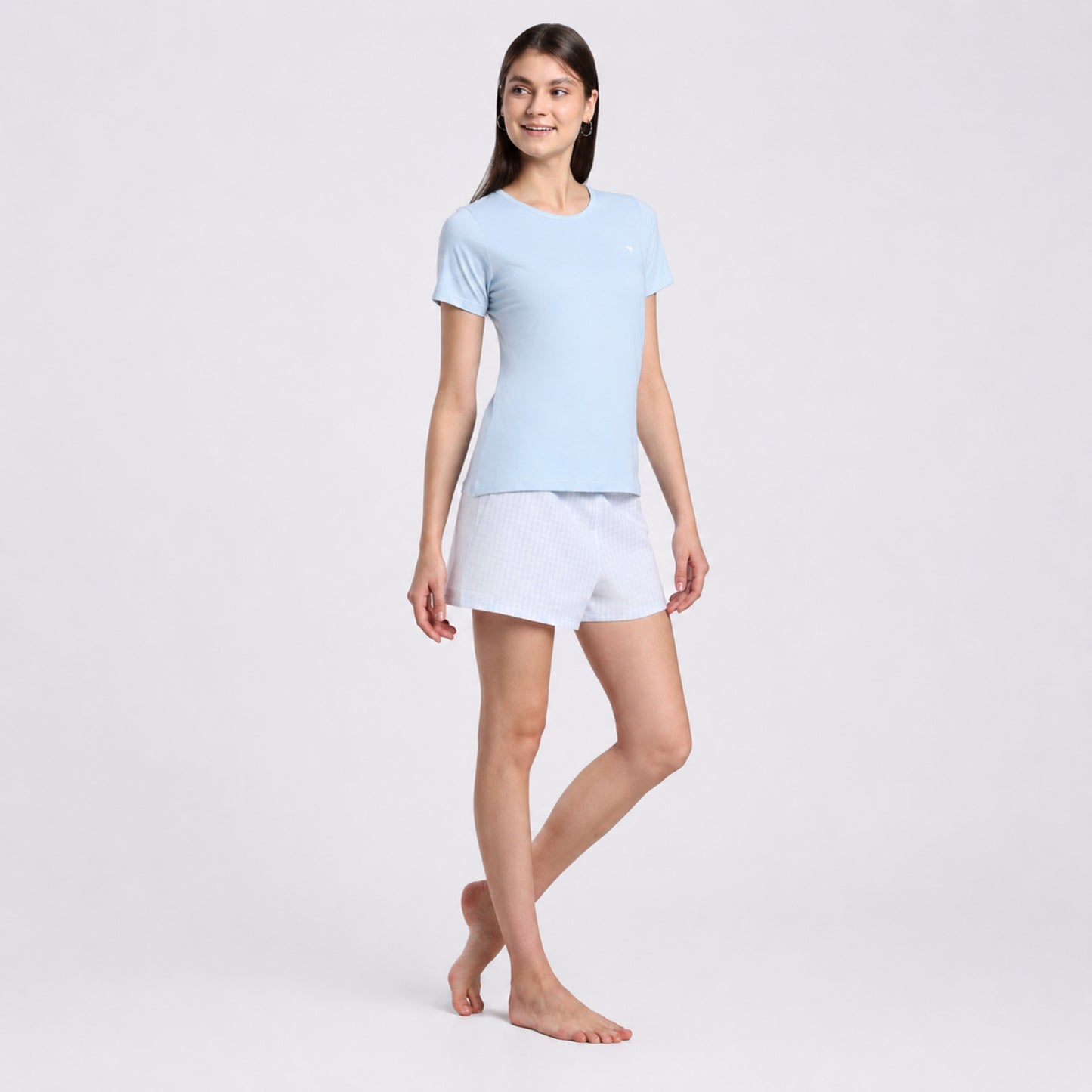 Women’s Gingham Shorts Set Blue