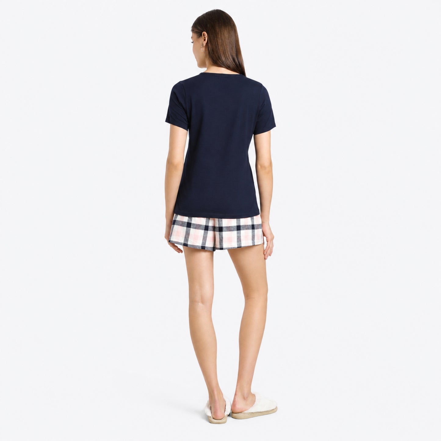 Women’s Cotton Tarten Shorts Set Navy