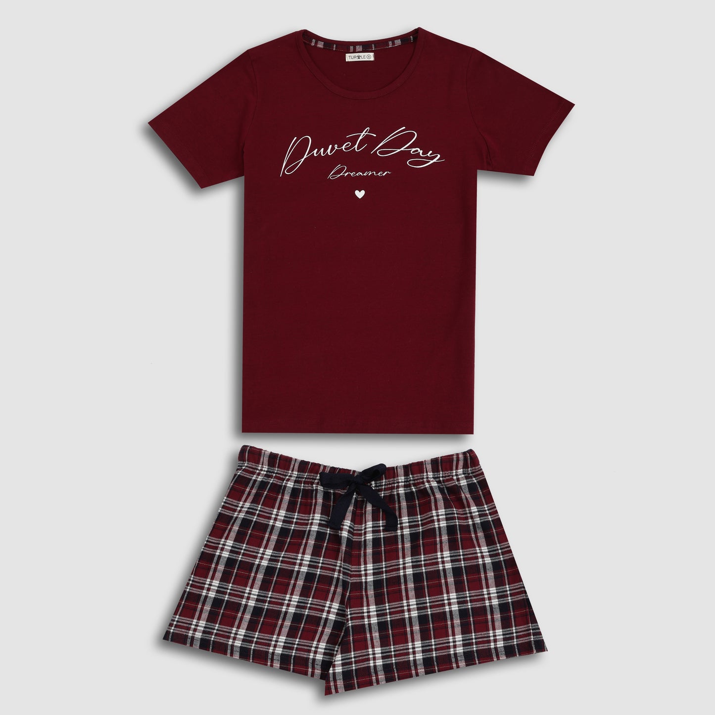 Women’s Cotton Tarten Shorts Set Red
