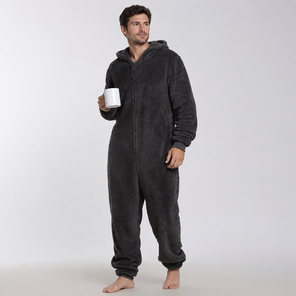 Men's Sherpa Fleece Onesie Charcoal
