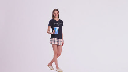 Women’s Cotton Tarten Shorts Set Navy