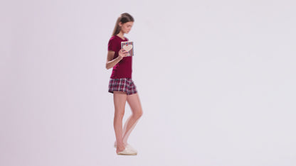 Women’s Cotton Tarten Shorts Set Red